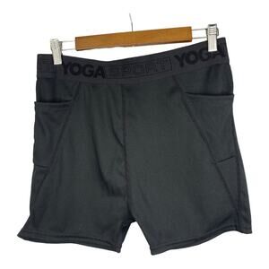 LA+Image High Rise Black Yoga with Pockets Sport Fitted 3" Inseam Shorts Size XL